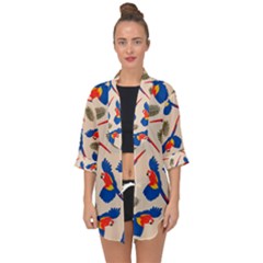 Bird Animals Parrot Pattern Open Front Chiffon Kimono by Ravend