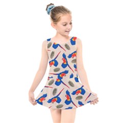 Bird Animals Parrot Pattern Kids  Skater Dress Swimsuit by Ravend