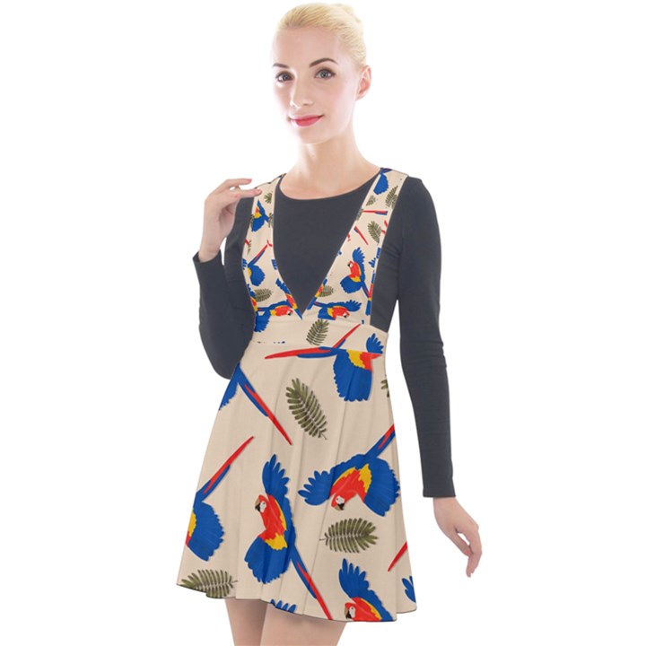 Bird Animals Parrot Pattern Plunge Pinafore Velour Dress