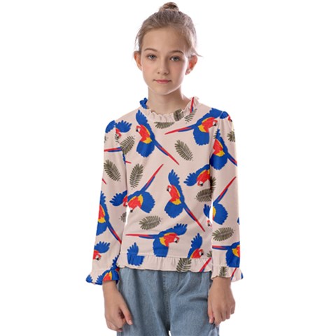 Bird Animals Parrot Pattern Kids  Frill Detail Tee by Ravend