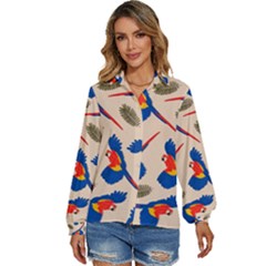 Bird Animals Parrot Pattern Women s Long Sleeve Button Down Shirt