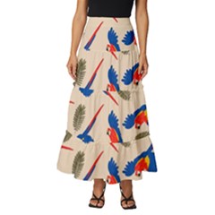 Bird Animals Parrot Pattern Tiered Ruffle Maxi Skirt