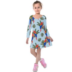 Birds Animals Nature Background Kids  Long Sleeve Velvet Dress by Ravend