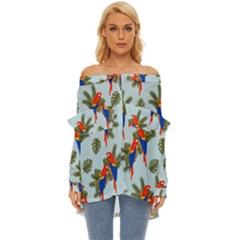 Birds Animals Nature Background Off Shoulder Chiffon Pocket Shirt