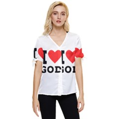 I Love God Bow Sleeve Button Up Top by ilovewhateva