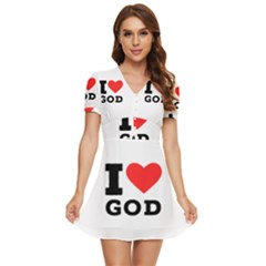 I Love God V-neck High Waist Chiffon Mini Dress