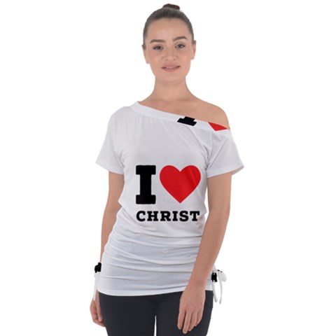 I Love Christ Off Shoulder Tie-up Tee by ilovewhateva