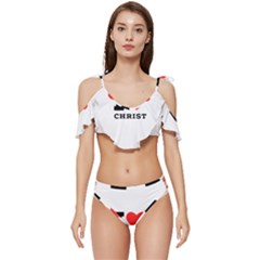 I Love Christ Ruffle Edge Tie Up Bikini Set	