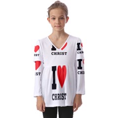 I Love Christ Kids  V Neck Casual Top by ilovewhateva