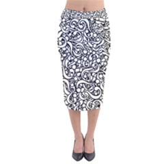 Question Mark Typographic Motif Random Pattern Velvet Midi Pencil Skirt