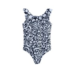 Question Mark Typographic Motif Random Pattern Kids  Frill Swimsuit