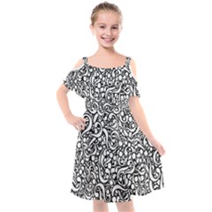 Question Mark Typographic Motif Random Pattern Kids  Cut Out Shoulders Chiffon Dress