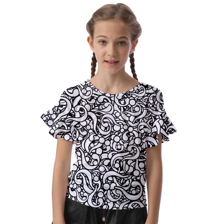 Question Mark Typographic Motif Random Pattern Kids  Cut Out Flutter Sleeves