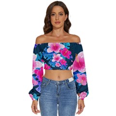 5424430 Long Sleeve Crinkled Weave Crop Top