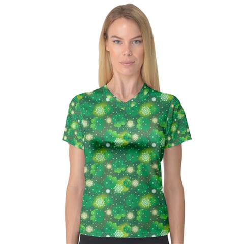 Leaf Clover Star Glitter Seamless V-neck Sport Mesh Tee by Pakemis