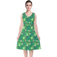 Leaf Clover Star Glitter Seamless V-neck Midi Sleeveless Dress  by Pakemis