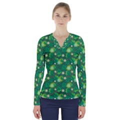 Leaf Clover Star Glitter Seamless V-neck Long Sleeve Top by Pakemis