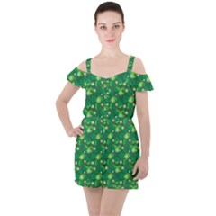 Leaf Clover Star Glitter Seamless Ruffle Cut Out Chiffon Playsuit by Pakemis