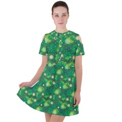 Leaf Clover Star Glitter Seamless Short Sleeve Shoulder Cut Out Dress  by Pakemis