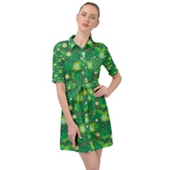 Leaf Clover Star Glitter Seamless Belted Shirt Dress by Pakemis