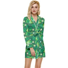 Leaf Clover Star Glitter Seamless Long Sleeve Satin Robe by Pakemis