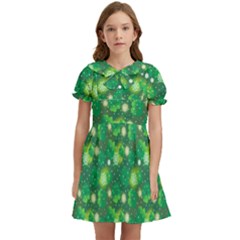 Leaf Clover Star Glitter Seamless Kids  Bow Tie Puff Sleeve Dress by Pakemis