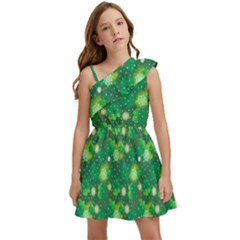 Leaf Clover Star Glitter Seamless Kids  One Shoulder Party Dress by Pakemis