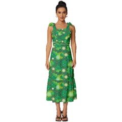 Leaf Clover Star Glitter Seamless Tie-strap Tiered Midi Chiffon Dress