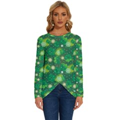 Leaf Clover Star Glitter Seamless Long Sleeve Crew Neck Pullover Top by Pakemis