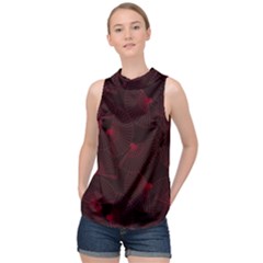 Folding Fan Seamless Pattern High Neck Satin Top