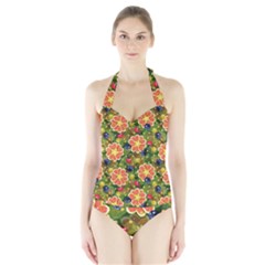 Fruits Star Blueberry Cherry Leaf Halter Swimsuit by Pakemis