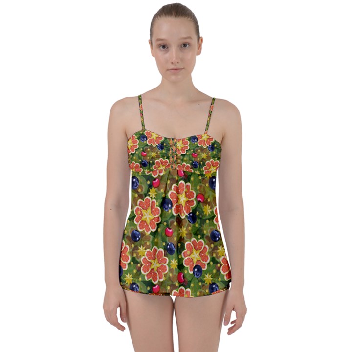 Fruits Star Blueberry Cherry Leaf Babydoll Tankini Set