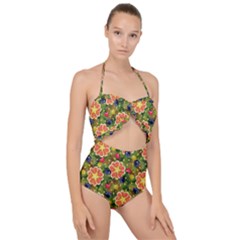 Fruits Star Blueberry Cherry Leaf Scallop Top Cut Out Swimsuit by Pakemis