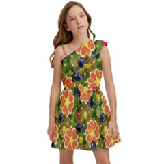 Fruits Star Blueberry Cherry Leaf Kids  One Shoulder Party Dress by Pakemis