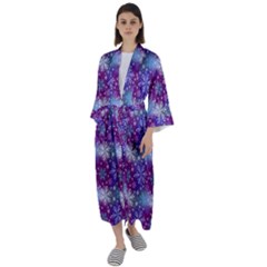 Snow White Blue Purple Tulip Maxi Satin Kimono by Pakemis