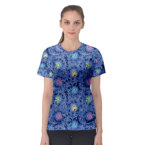 Floral Asia Seamless Pattern Blue Women s Sport Mesh Tee by Pakemis