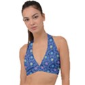 Floral Asia Seamless Pattern Blue Halter Plunge Bikini Top View1