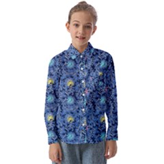 Floral Asia Seamless Pattern Blue Kids  Long Sleeve Shirt by Pakemis