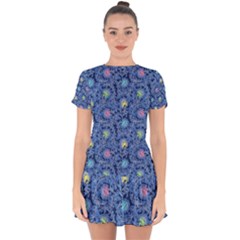 Floral Asia Seamless Pattern Blue Drop Hem Mini Chiffon Dress by Pakemis