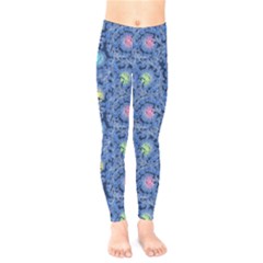 Floral Asia Seamless Pattern Blue Kids  Leggings by Pakemis