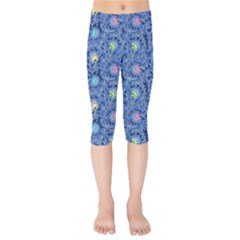 Floral Asia Seamless Pattern Blue Kids  Capri Leggings  by Pakemis