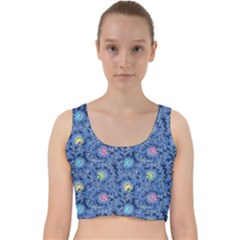 Floral Asia Seamless Pattern Blue Velvet Racer Back Crop Top by Pakemis