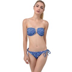 Floral Asia Seamless Pattern Blue Twist Bandeau Bikini Set by Pakemis