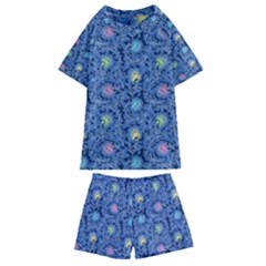 Floral Asia Seamless Pattern Blue Kids  Swim Tee And Shorts Set by Pakemis