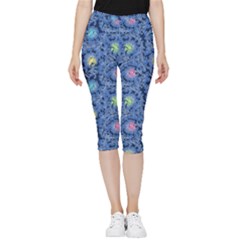 Floral Asia Seamless Pattern Blue Inside Out Lightweight Velour Capri Leggings  by Pakemis