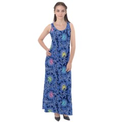 Floral Asia Seamless Pattern Blue Sleeveless Velour Maxi Dress by Pakemis