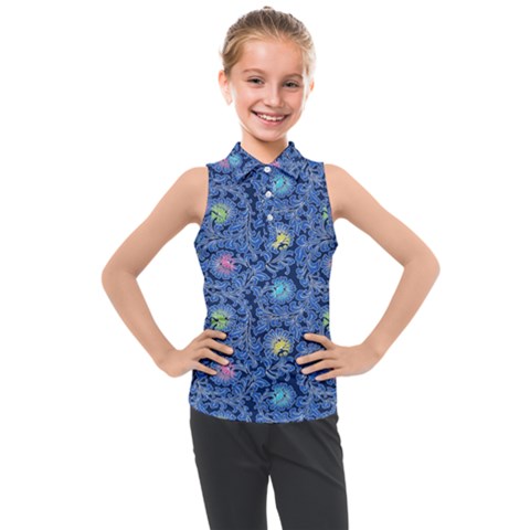 Floral Asia Seamless Pattern Blue Kids  Sleeveless Polo Tee by Pakemis