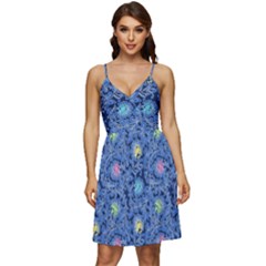 Floral Asia Seamless Pattern Blue V-neck Pocket Summer Dress  by Pakemis