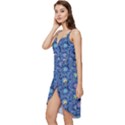 Floral Asia Seamless Pattern Blue Wrap Frill Dress View2