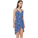 Floral Asia Seamless Pattern Blue Wrap Frill Dress View3